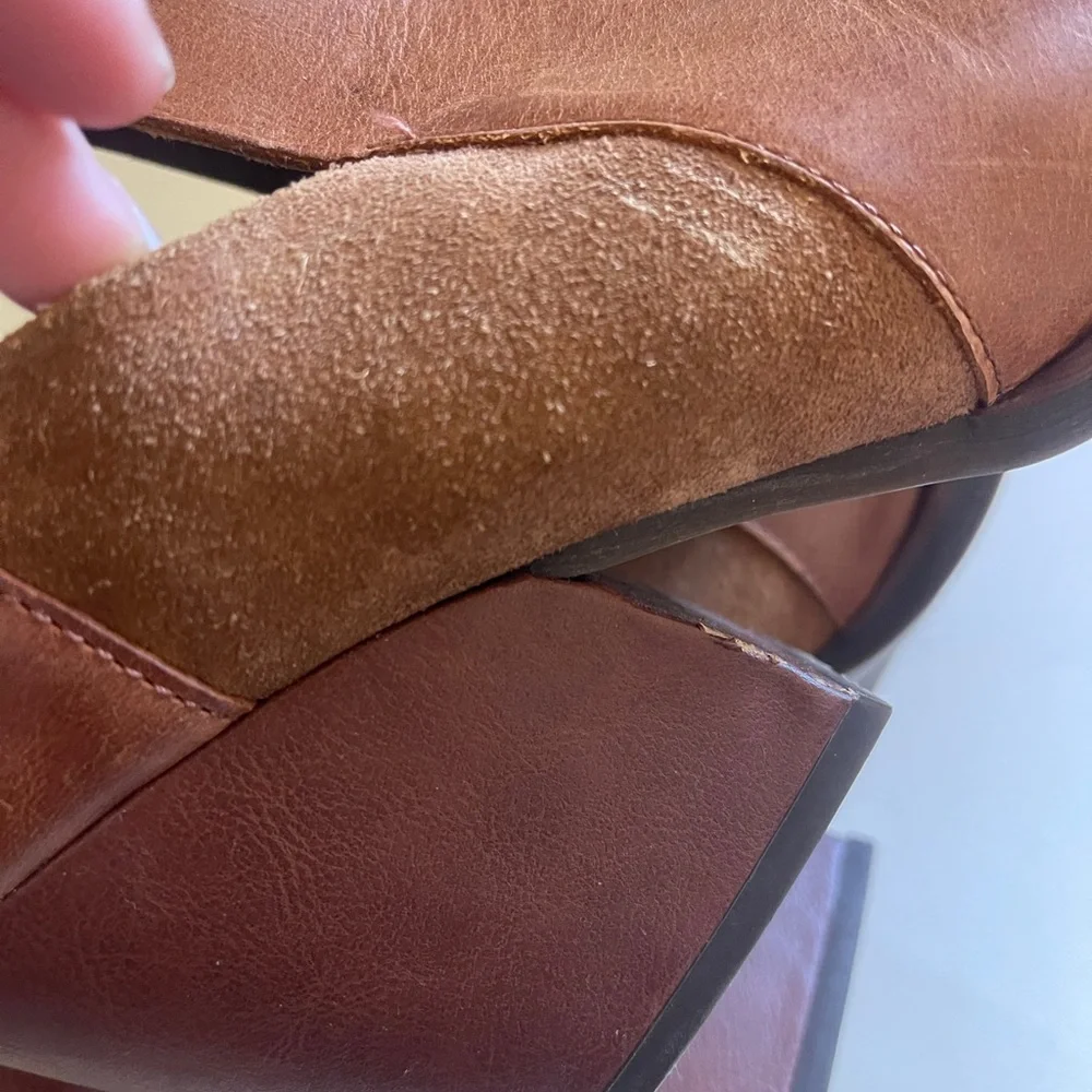 Korks Stella Leather Suede Peeptoe Ankle Booties Boots Sandals Womens 8.5